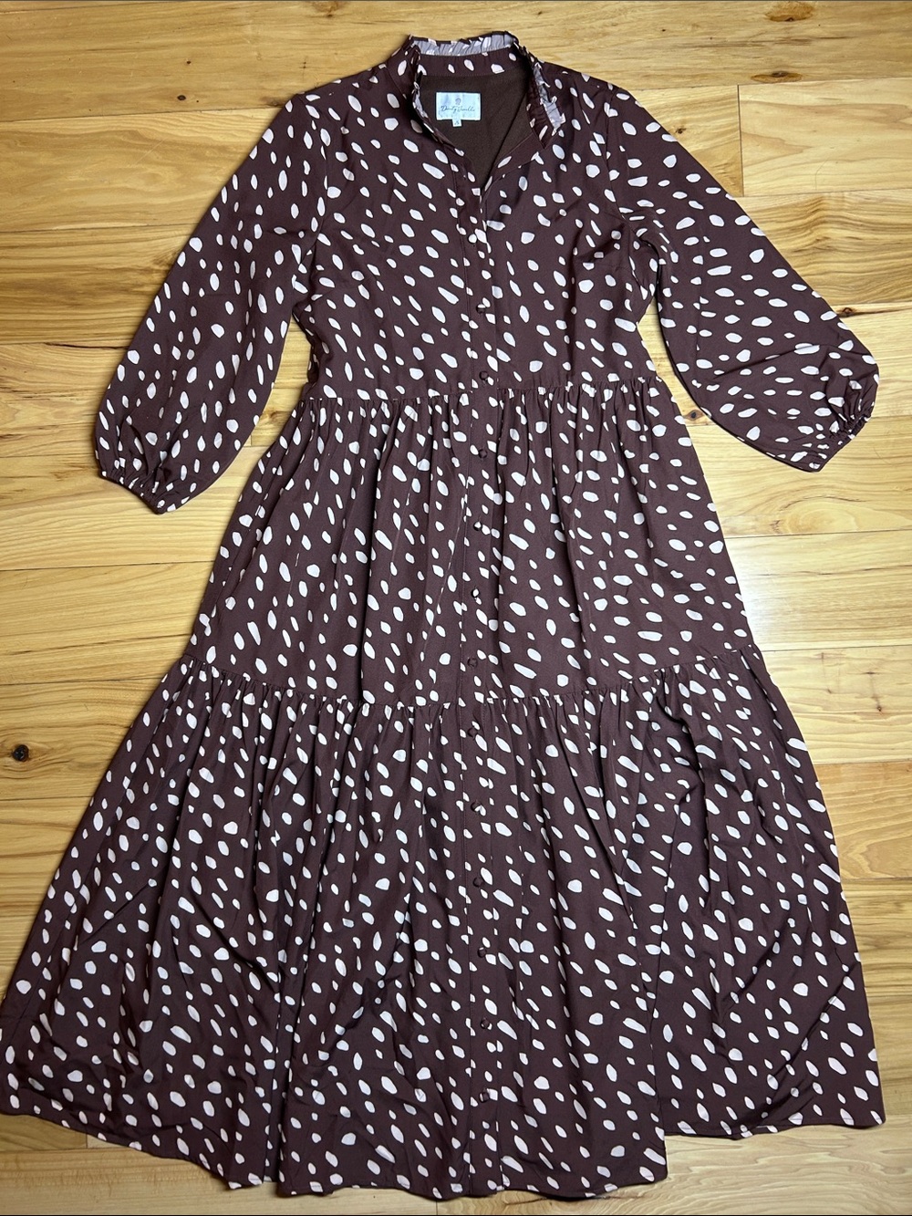Dainty Jewells Brown Polka Dot Maxi Dress with Pockets | Size Small
